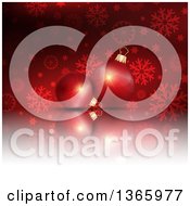 Poster, Art Print Of Christmas Background Of 3d Bauble Ornaments Over Snowflakes And Stars On Red