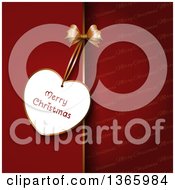 Poster, Art Print Of Merry Christmas Greeting Tag On A Bow Over A Split Red And Text Background