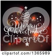 Poster, Art Print Of Merry Christmas Greeting With A Swirl Tree Over Bokeh Flares