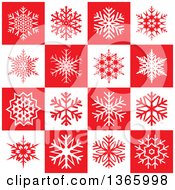 Poster, Art Print Of Background Pattern Of Snowflakes On Red And White Squares