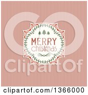 Clipart Of A Retro Merry Christmas Greeting In A Frame Over Pastel Pink Stripes Royalty Free Vector Illustration