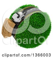 Clipart Of A 3d Roadway With A Big Rig Truck Transporting Boxes Driving Around A Grassy Planet On White Royalty Free Illustration by KJ Pargeter