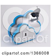 3d White Hd Cctv Security Surveillance Camera Mounted On Cloud Icon With A Key Hole On Off White