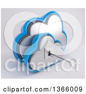 Clipart Of A 3d Silver And Blue Cloud Drive Icon With A Key And Hole On Off White Royalty Free Illustration