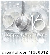Clipart Of A 3d Bauble In A Happy New Year 2016 Greeting Over Snowflakes Stars And Flares Royalty Free Vector Illustration
