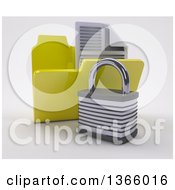 Poster, Art Print Of 3d Yellow File Folder With Documents And Padlock On Shaded White