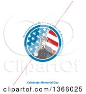 Retro Soldier Holding A Rifle In An American Flag Circle With In Remembrance Of The Men And Women Who Have Given Their Lives Celebrate Memorial Day Text On White With A Diagonal Red Line