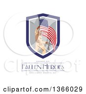 Poster, Art Print Of Soldier Holding A Rifle And An American Flag Over Remember Our Fallen Heroes Have A Great Memorial Day Text On White