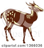 Retro Woodcut Brown And Yellow Visayan Or Philippine Spotted Deer