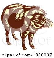 Poster, Art Print Of Retro Woodcut Brown And Yellow Philippine Warty Pig
