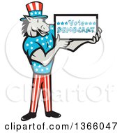 Retro Cartoon Donkey Wearing A Top Hat And Holding A Vote Democrat Sign