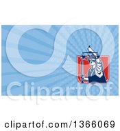 Clipart Of A Retro Statue Of Liberty Holding Justice Scales In A Red Shield And Blue Rays Background Or Business Card Design Royalty Free Illustration