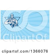Clipart Of A Retro Male Soldier With An Assault Rifle In A Blue Triangle And Blue Rays Background Or Business Card Design Royalty Free Illustration