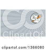 Poster, Art Print Of Retro Cartoon Polar Bear Plumber Mascot Wielding A Monkey Wrench In A Circle And Gray Rays Background Or Business Card Design