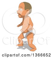 Clipart Of A Cartoon White Baby Boy Walking On A White Background Royalty Free Illustration