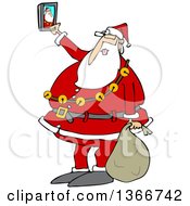 Poster, Art Print Of Cartoon Christmas Santa Claus Taking A Selfie With A Smart Phone