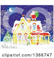 Poster, Art Print Of Santa On A Roof Top On A Snowy Christmas Eve Night