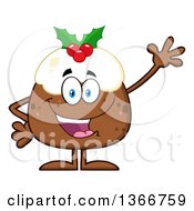 Cartoon Christmas Pudding Character Waving
