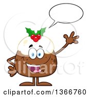 Clipart Of A Cartoon Christmas Pudding Character Talking And Waving Royalty Free Vector Illustration