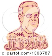 Retro Sketched Portrait Of Jeb Bush With Text
