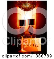 Poster, Art Print Of 3d Champagne Glasses With New Year 2016 Plaue And A A Gold Disco Ball