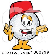 Golf Ball Sports Mascot Character Wearing A Red Hat And Talking