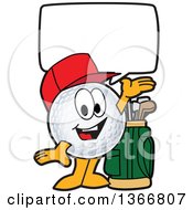 Golf Ball Sports Mascot Character Wearing A Red Hat Talking And Welcoming