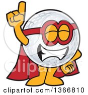 Poster, Art Print Of Super Golf Ball Sports Mascot Character Wearing A Red Hat And Holding Up A Finger