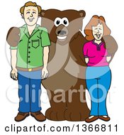 Poster, Art Print Of Grizzly Bear School Mascot Character Posing With Parents