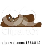 Clipart Of A Grizzly Bear School Mascot Character Resting On His Side Royalty Free Vector Illustration