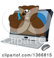 Poster, Art Print Of Grizzly Bear School Mascot Character Emerging From A Desktop Computer Screen