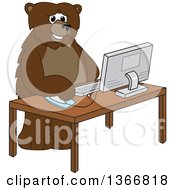 Poster, Art Print Of Grizzly Bear School Mascot Character Using A Desktop Computer