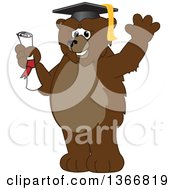 Poster, Art Print Of Grizzly Bear School Mascot Character Graduate Holding A Diploma And Waving