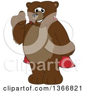 Poster, Art Print Of Grizzly Bear School Mascot Character Wearing A Cape And Holding Up A Finger