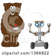 Poster, Art Print Of Grizzly Bear School Mascot Character Controlling A Robot