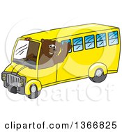 Poster, Art Print Of Grizzly Bear School Mascot Character Waving And Driving A Bus