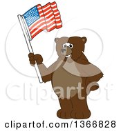 Poster, Art Print Of Grizzly Bear School Mascot Character Waving An American Flag