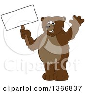Poster, Art Print Of Grizzly Bear School Mascot Character Waving And Holding A Blank Sign