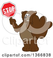 Poster, Art Print Of Grizzly Bear School Mascot Character Holding Out A Paw And A Stop Sign