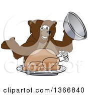 Poster, Art Print Of Grizzly Bear School Mascot Character Serving A Roasted Thanksgiving Turkey