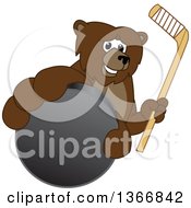 Poster, Art Print Of Grizzly Bear School Mascot Character Grabbing A Puck And Holding A Hockey Stick