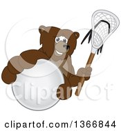 Poster, Art Print Of Grizzly Bear School Mascot Character Grabbing A Ball And Holding A Lacrosse Stick