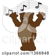 Poster, Art Print Of Grizzly Bear School Mascot Character Singing Under Music Notes