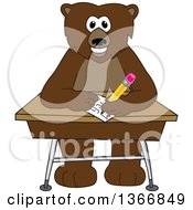 Poster, Art Print Of Grizzly Bear School Mascot Character Writing At A Desk