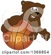 Poster, Art Print Of Grizzly Bear School Mascot Character Grabbing A Basketball