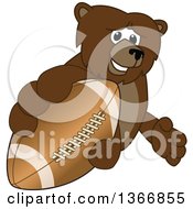Poster, Art Print Of Grizzly Bear School Mascot Character Grabbing An American Football