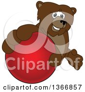 Poster, Art Print Of Grizzly Bear School Mascot Character Grabbing A Ball