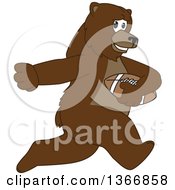 Poster, Art Print Of Grizzly Bear School Mascot Character Running With An American Football