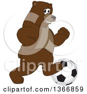 Poster, Art Print Of Grizzly Bear School Mascot Character Playing Soccer