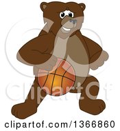 Poster, Art Print Of Grizzly Bear School Mascot Character Dribbling A Basketball